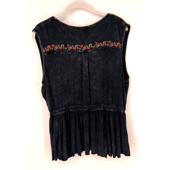 POL Womens Boho Embroidered Vest Drawstring Waist Size Large Acid Wash Black - Picture 4 of 5
